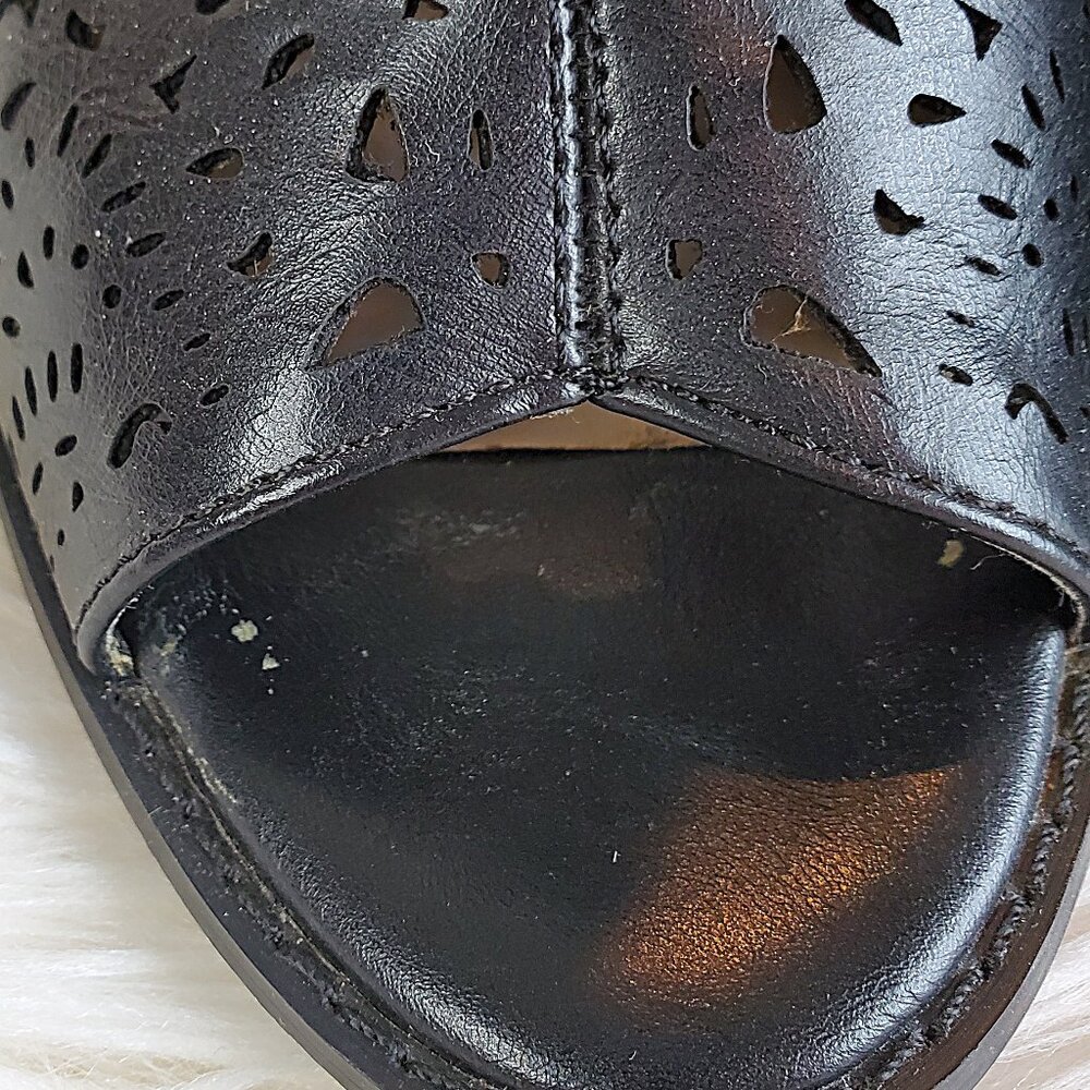 Jessica Cline Black Open Toe Laser Cut Chunky Heel SZ 7.5 - Picture 13 of 15